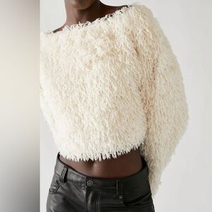 Free People Cream Textured Sweatshirt